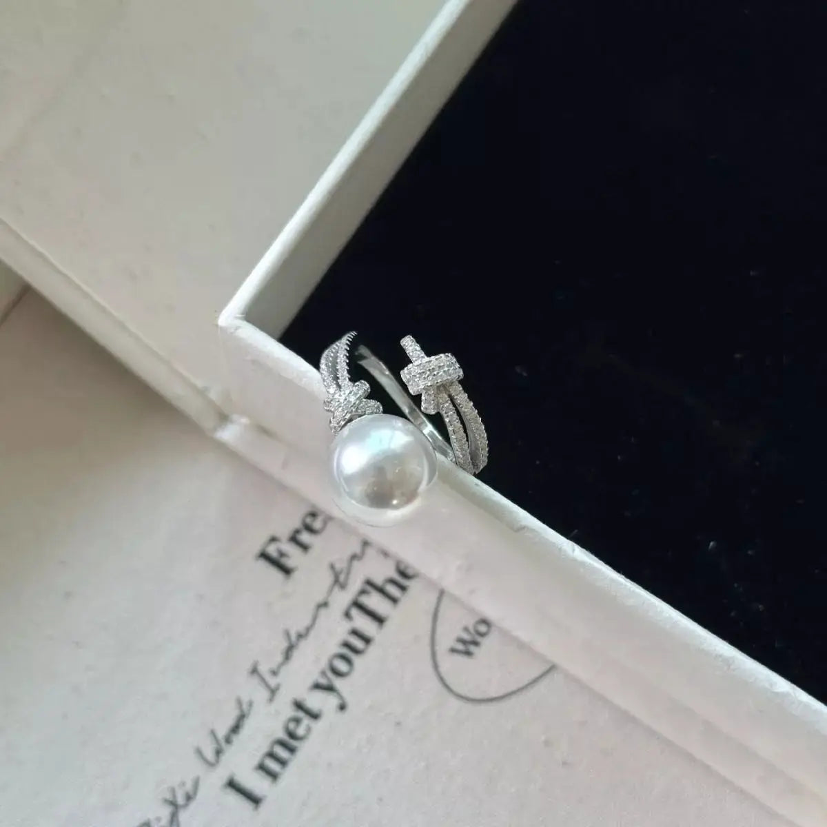 Pearl Zircon Bypass Ring by Trendsi