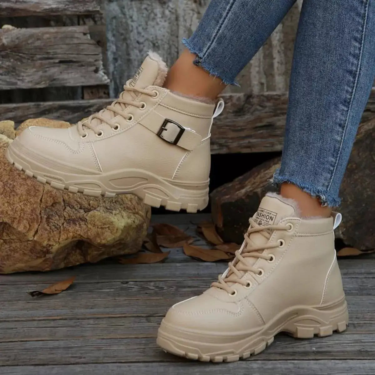 Warm Lined Ankle Boots with Buckle Detail by Trendsi