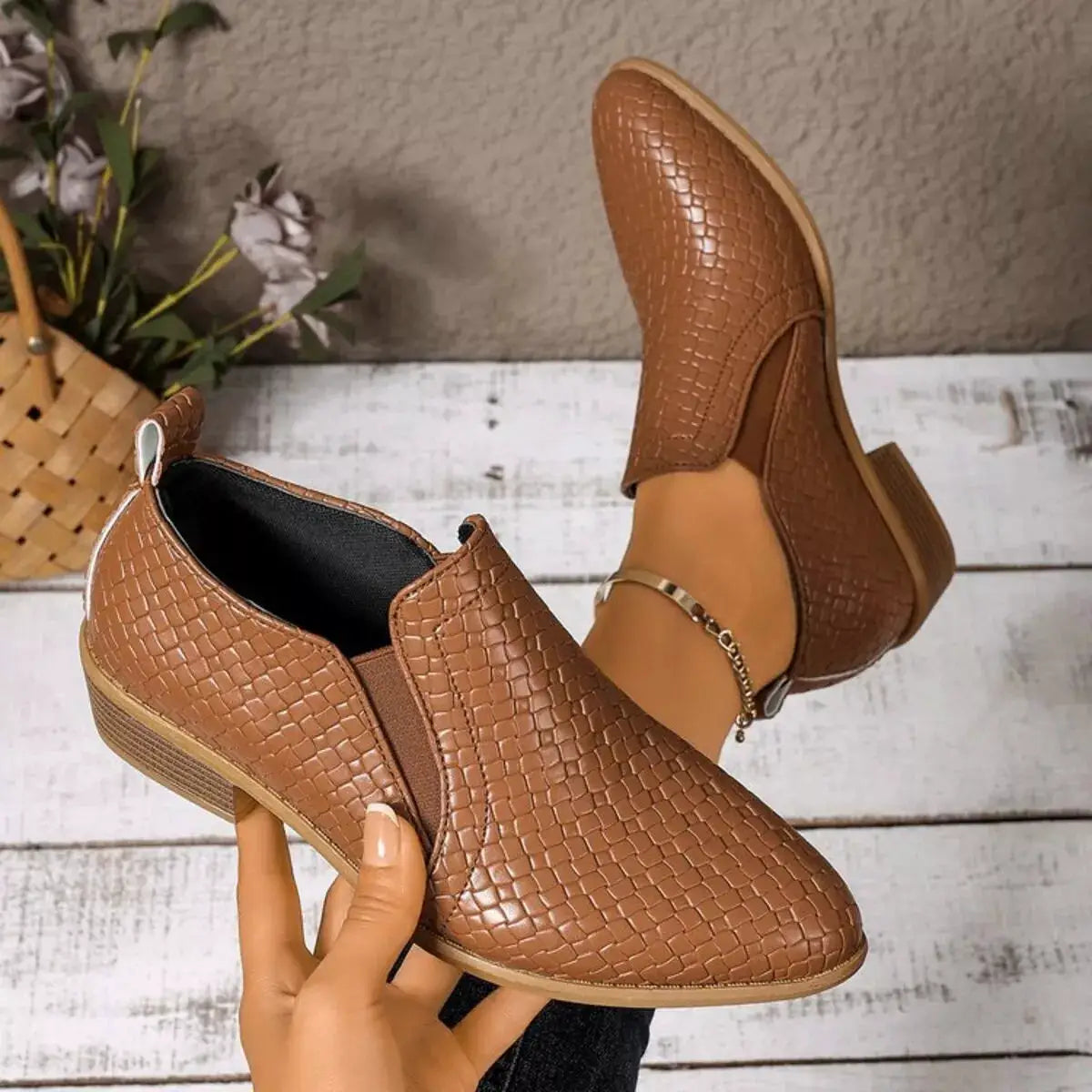 Point Toe Block Heels Ankle Boots by Trendsi