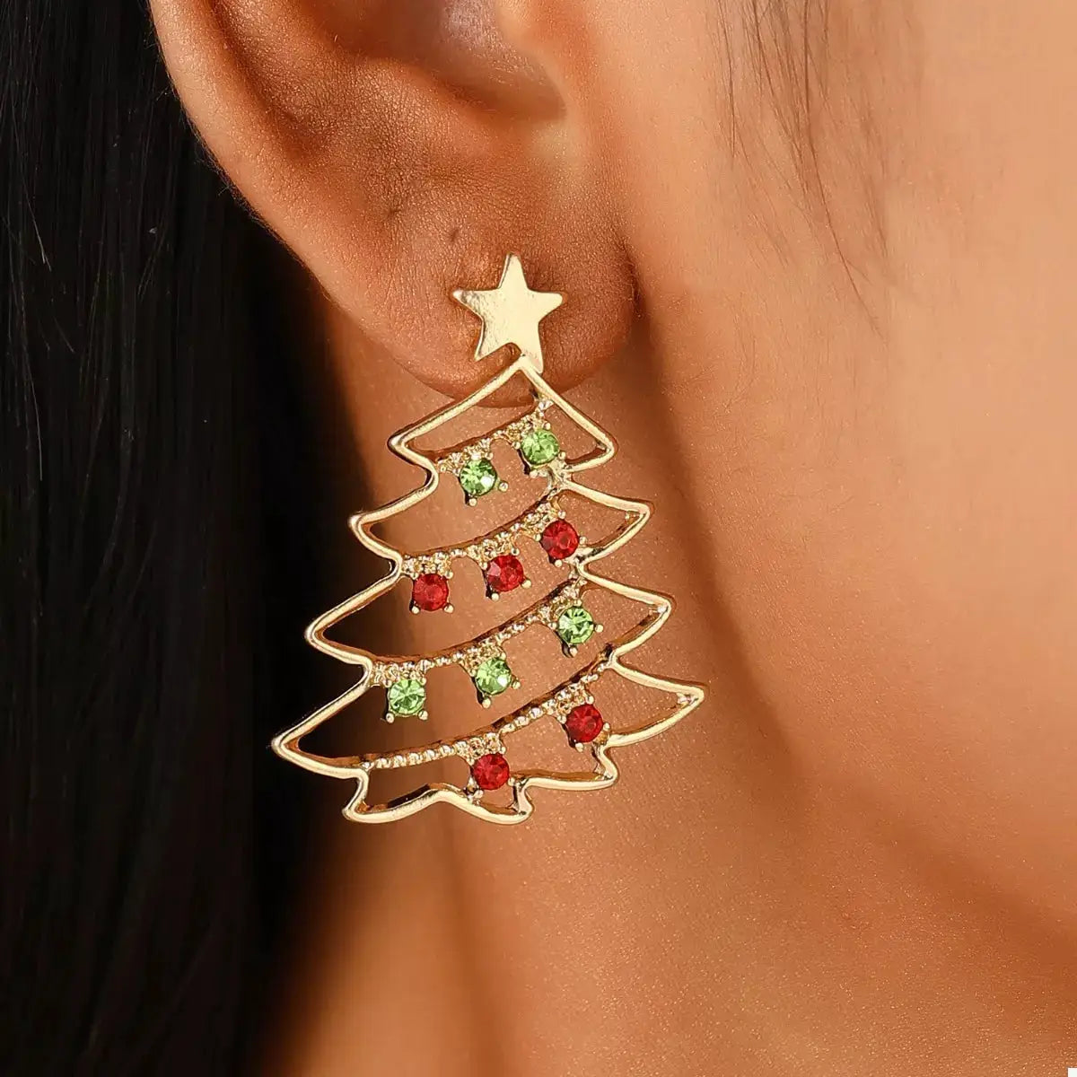 18K Gold-Plated Christmas Tree Earrings by Trendsi