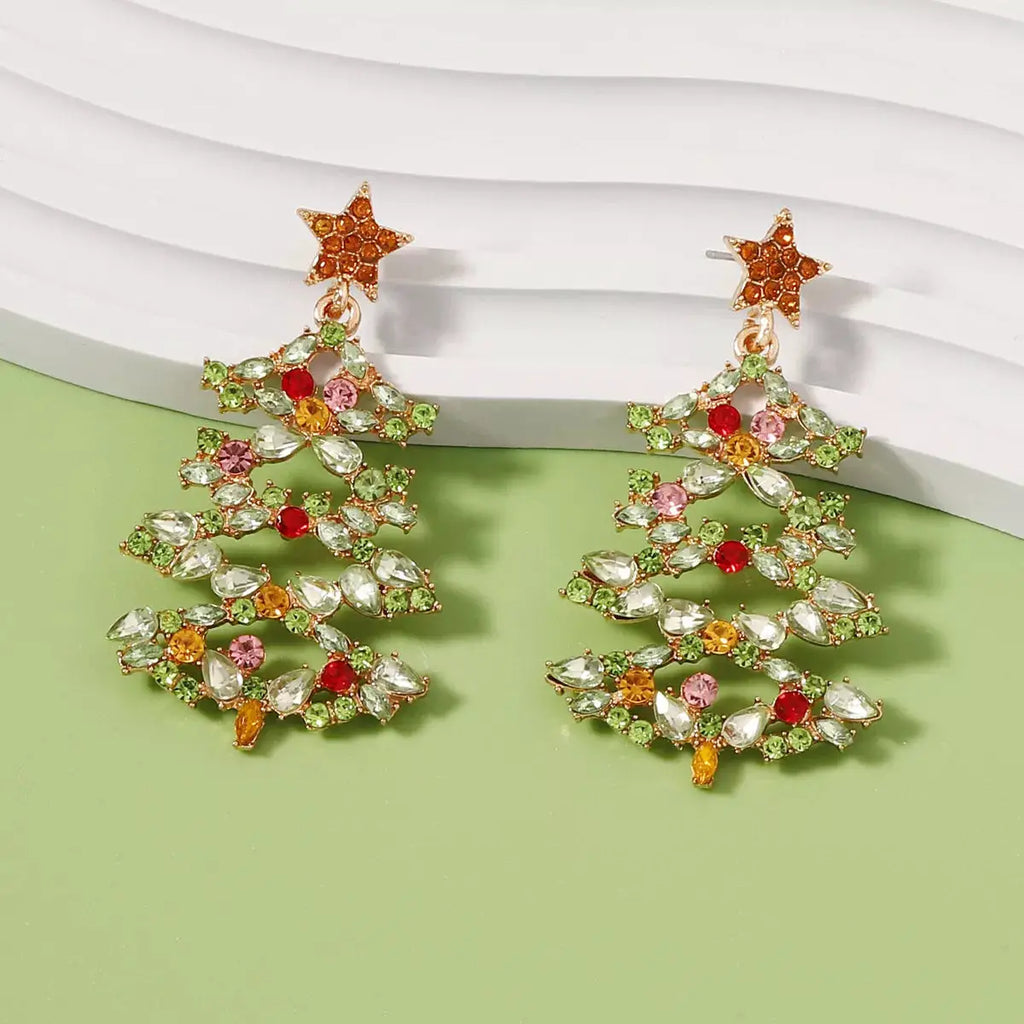 Christmas Tree Earrings with Rhinestones by Trendsi