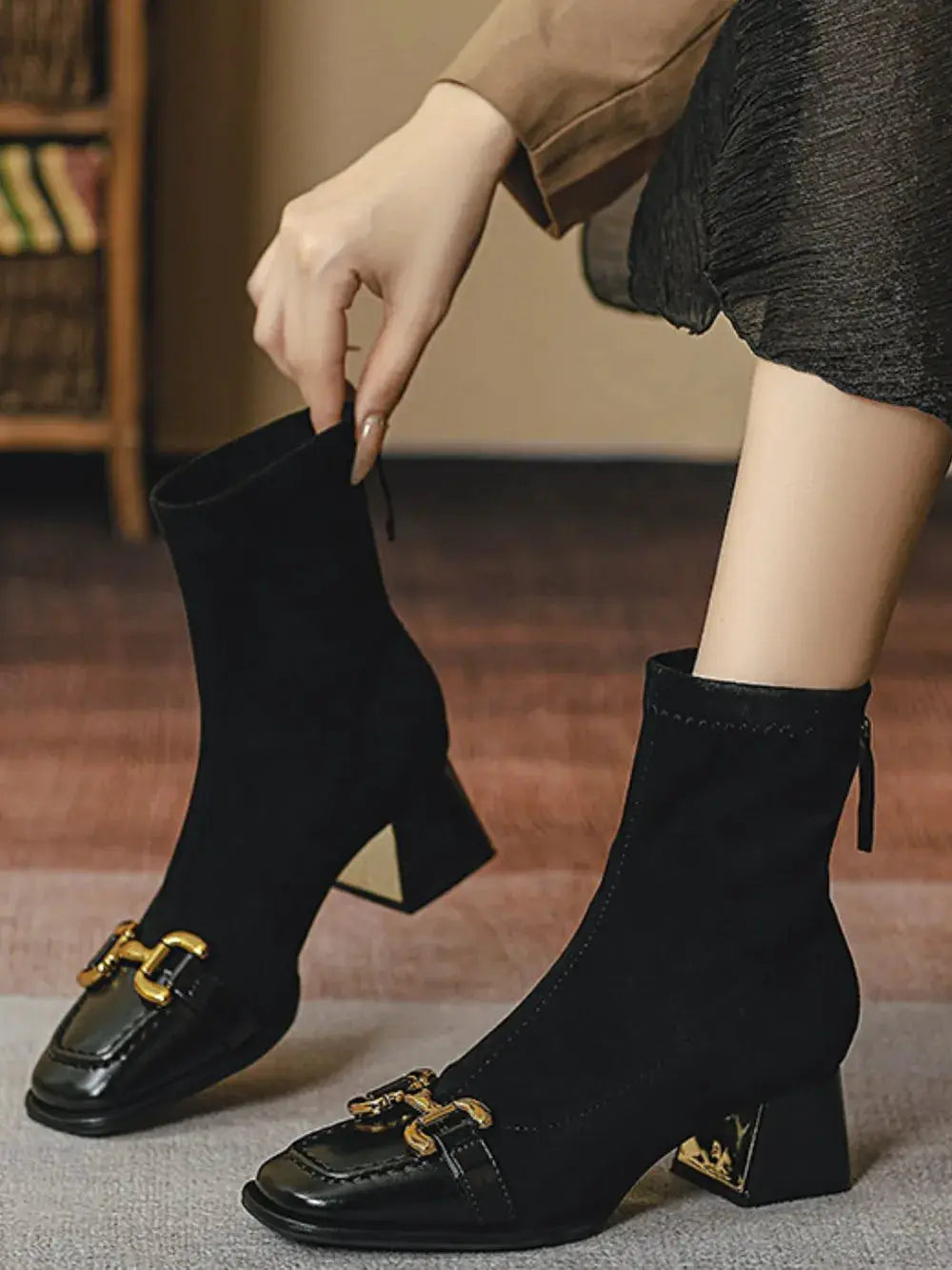Square Toe Block Heels Boots by Trendsi
