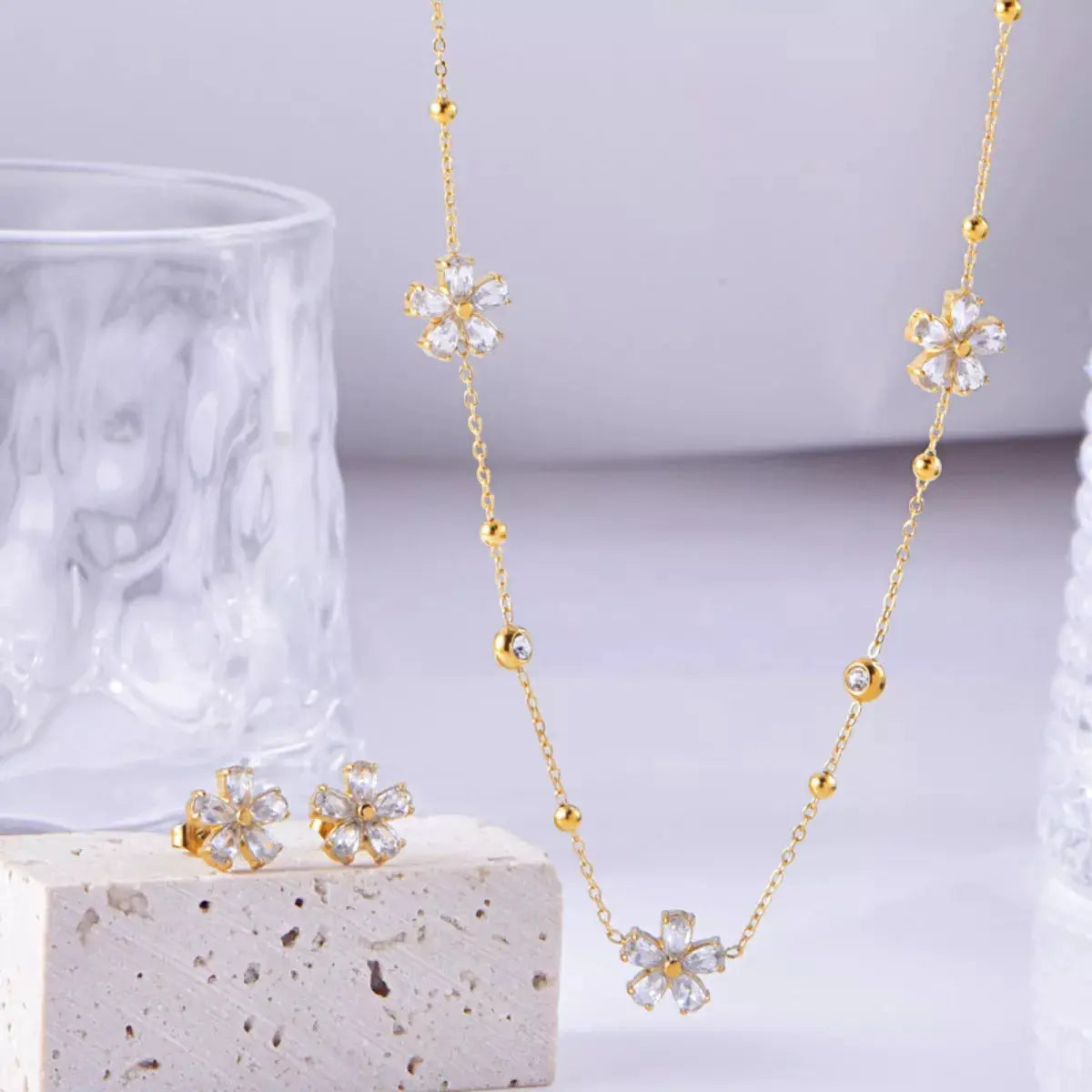 18K Gold-Plated Flower Jewelry Set by Trendsi