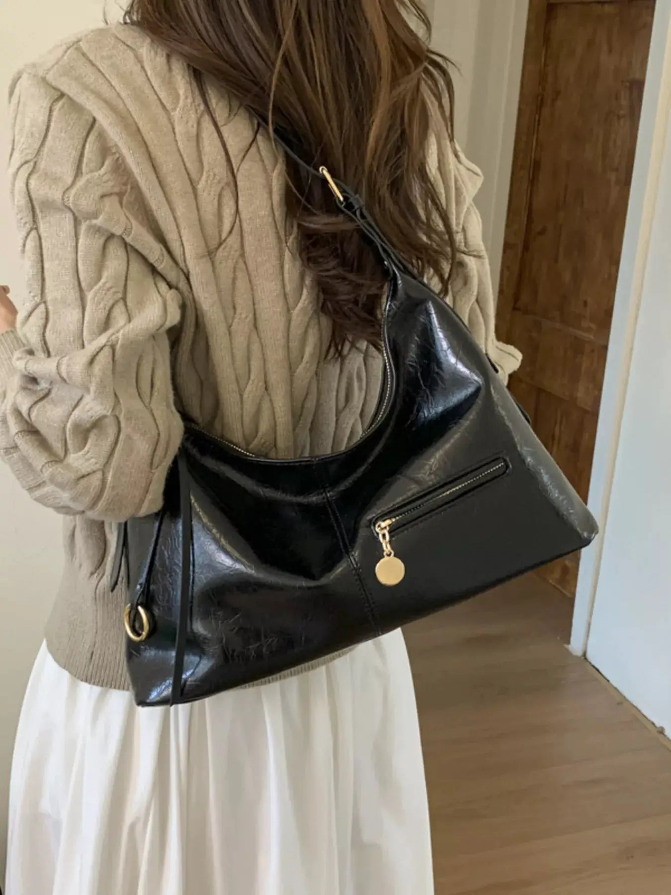 Leather Hobo Shoulder Bag by Trendsi