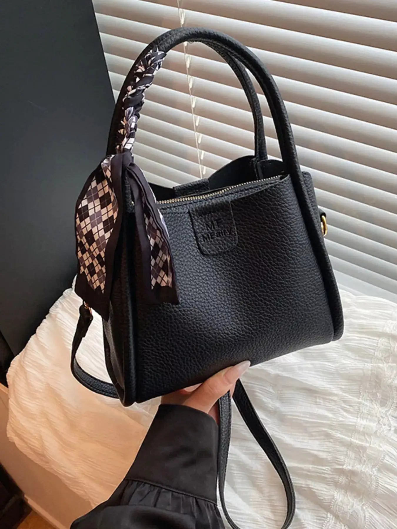 Leather Crossbody Bag with Scarf Accent by Trendsi