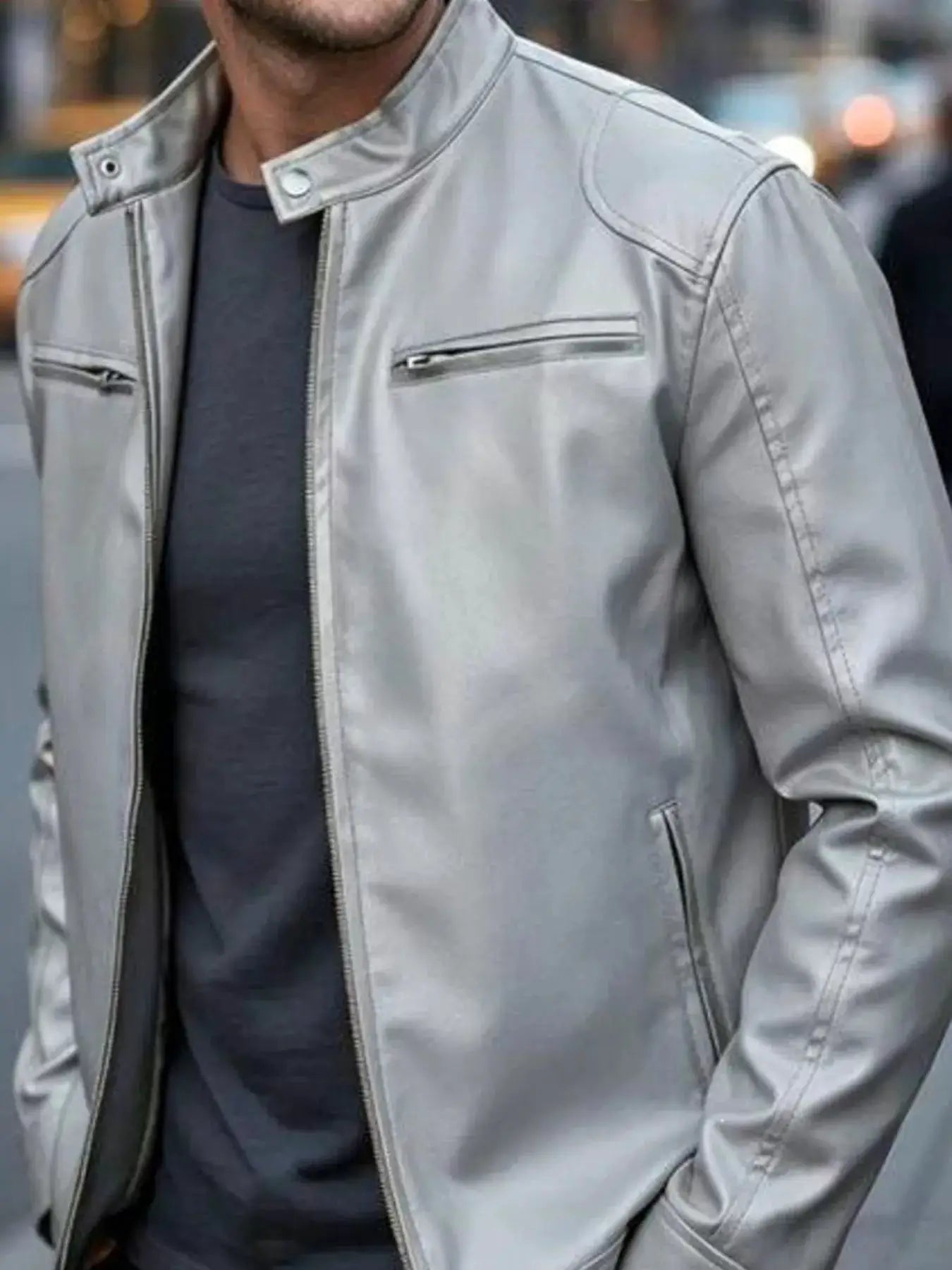 Men's Full Size Faux Leather Bomber Jacket with Zipper Pockets Plus Size by Trendsi