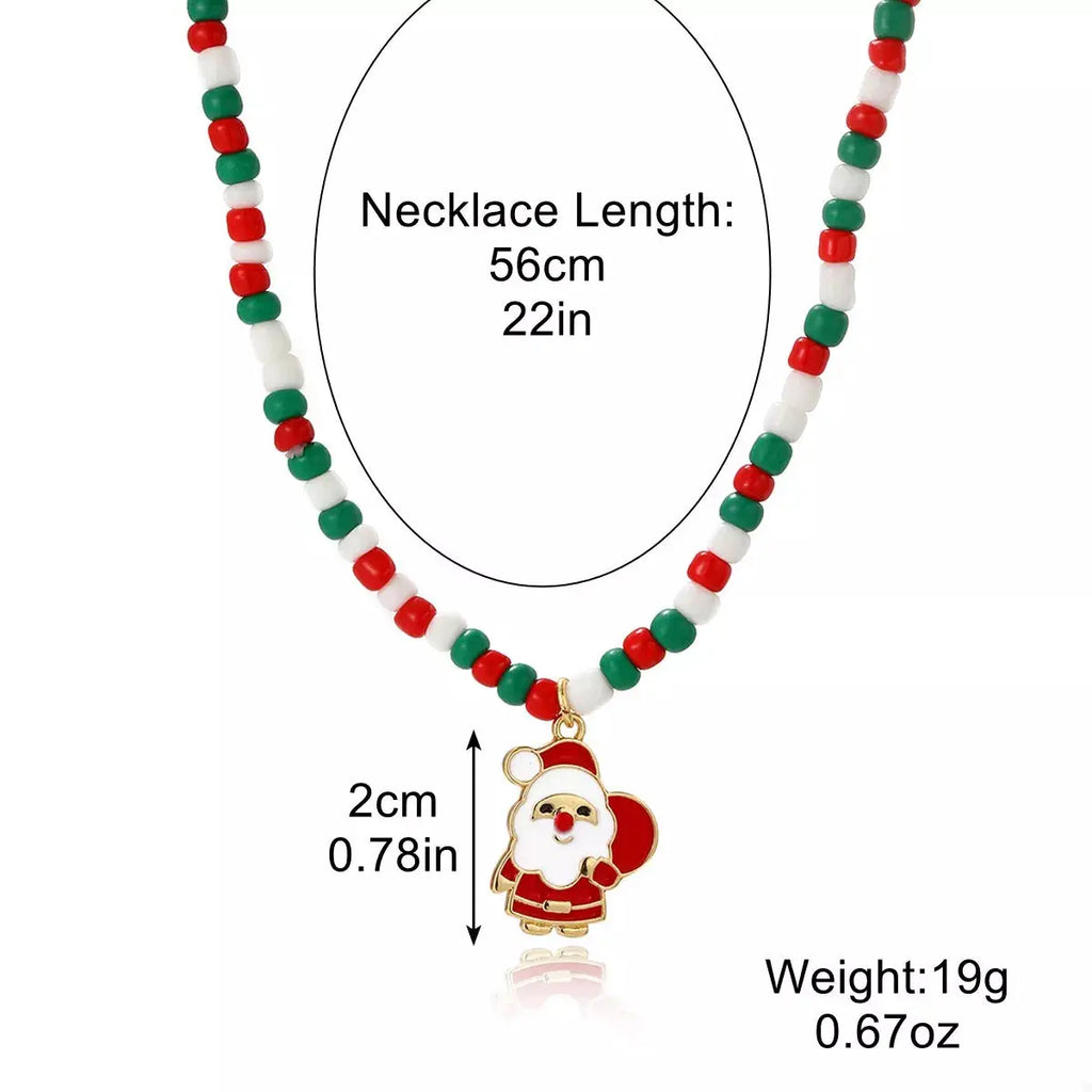 Christmas Beaded Necklace with Santa Charm by Trendsi