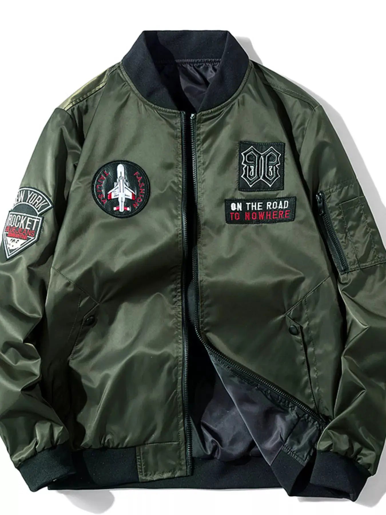 Men's Plus Size Zip Up Long Sleeve Bomber Jacket by Trendsi
