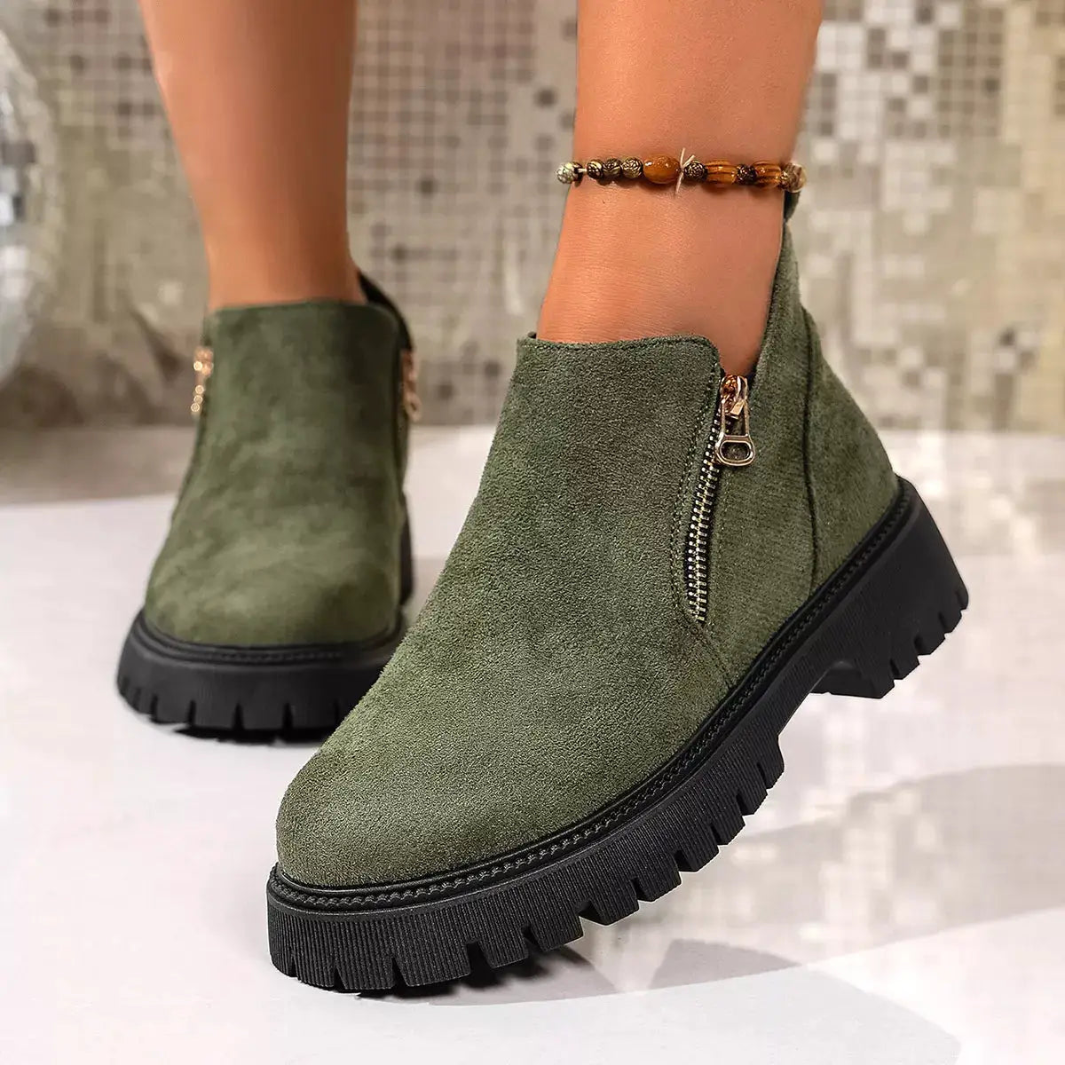 Round Toe Side Zip Ankle Boots by Trendsi