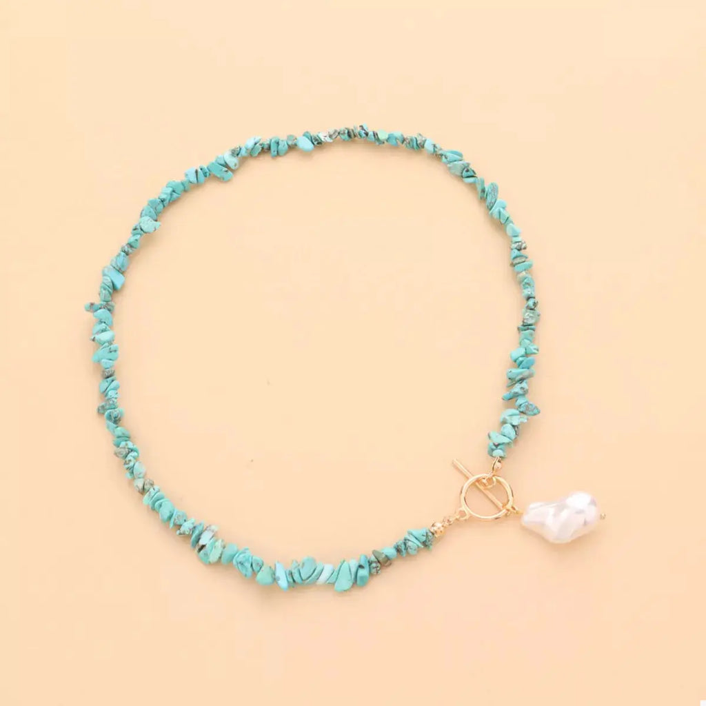 Turquoise Irregular Pearl Necklace by Trendsi
