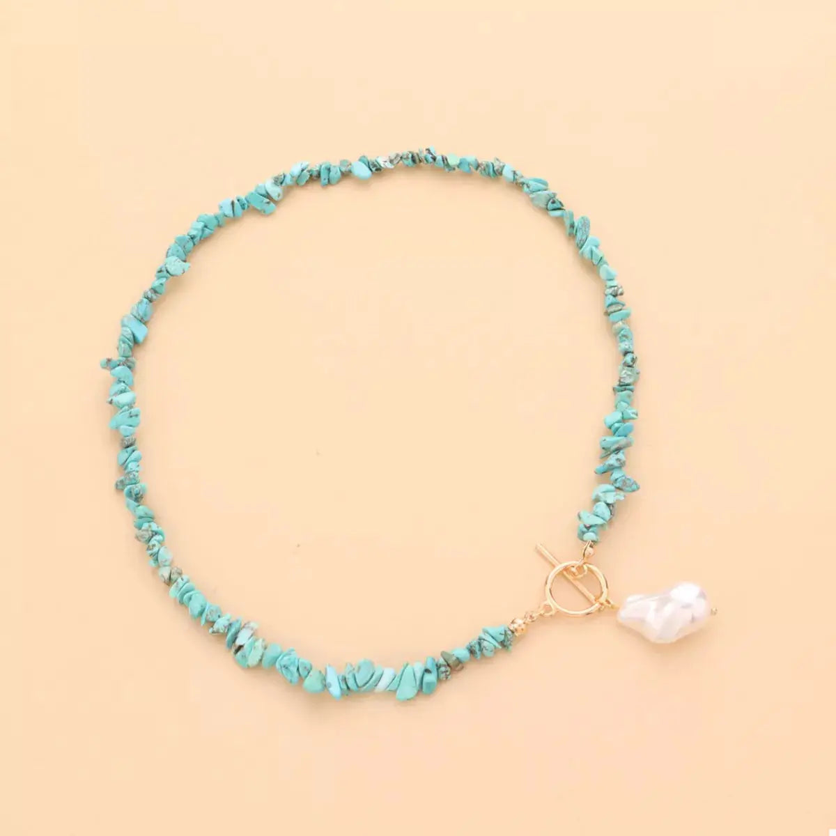 Turquoise Irregular Pearl Necklace by Trendsi
