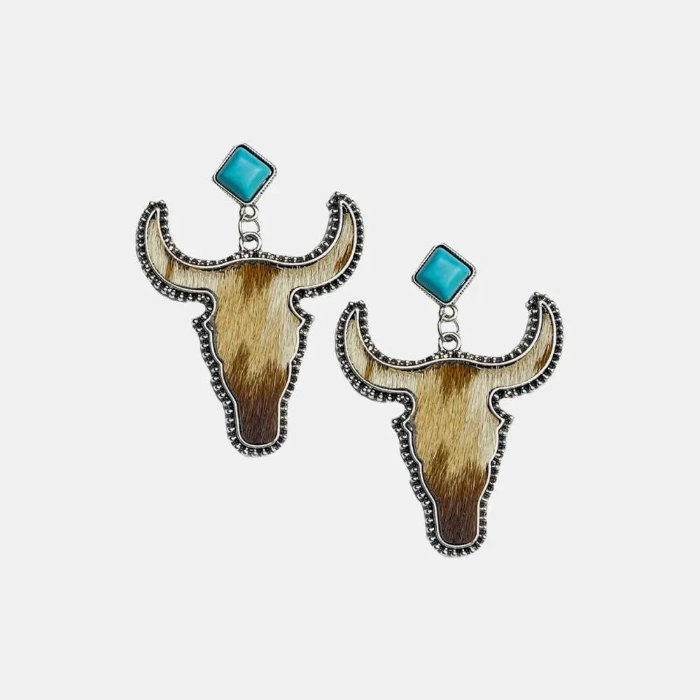Bull Shape Turquoise Dangle Earrings by Trendsi