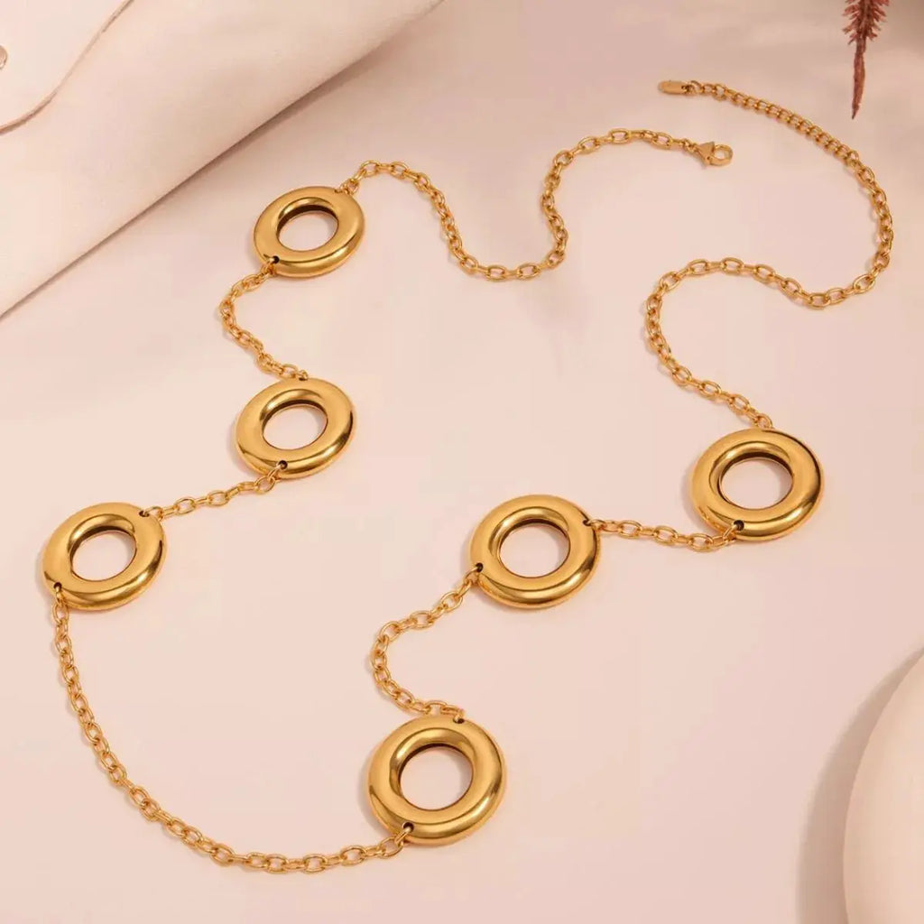 18K Gold-Plated Circle Chain Statement Necklace by Trendsi