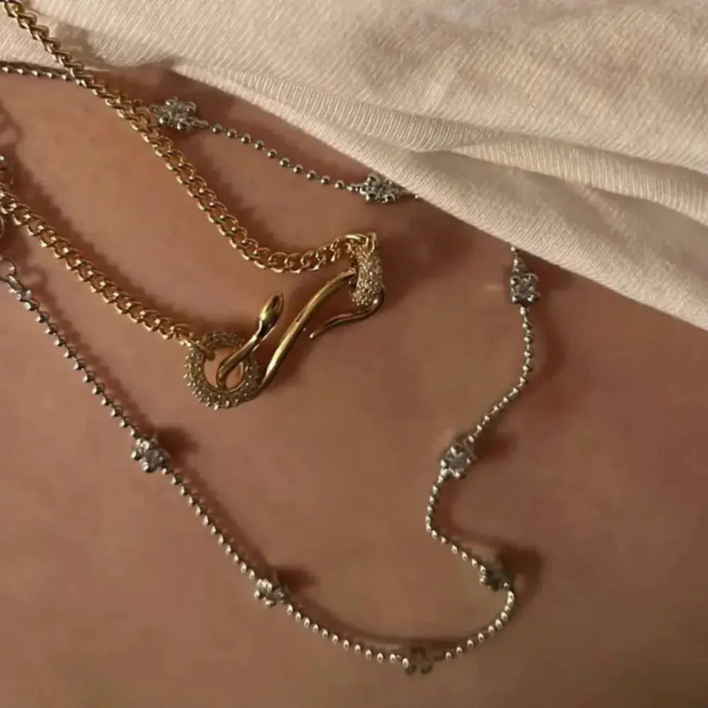 18K Gold-Plated Copper Inlaid Zircon Necklace by Trendsi