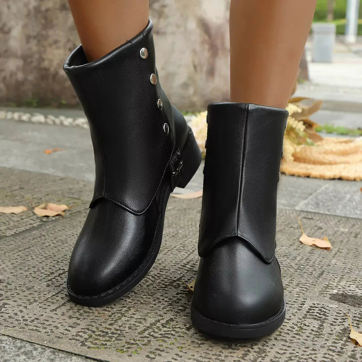 Round Toe Block Heels Boots by Trendsi