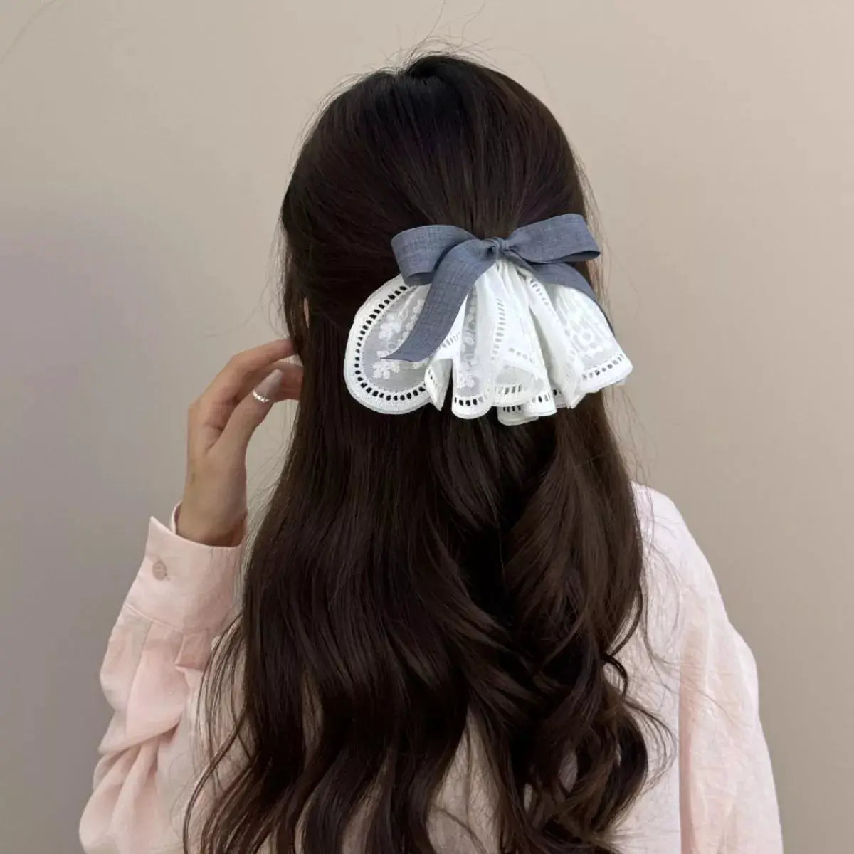 Lace Hair Clip with Ribbon by Trendsi