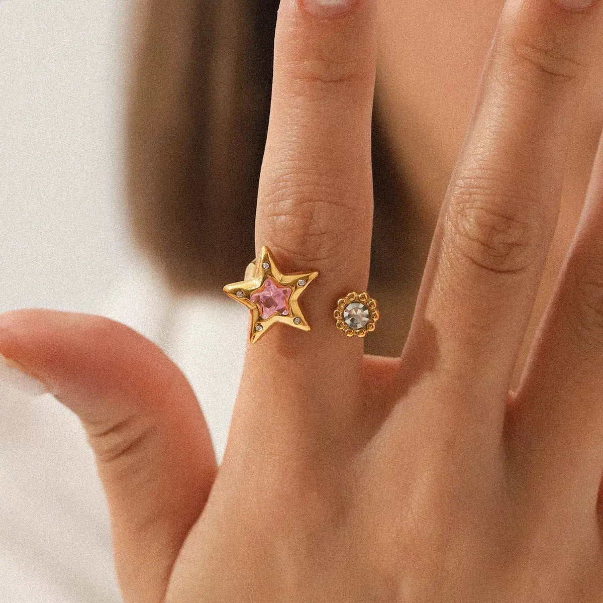 18K Gold-Plated Zircon Star Open Ring by Trendsi