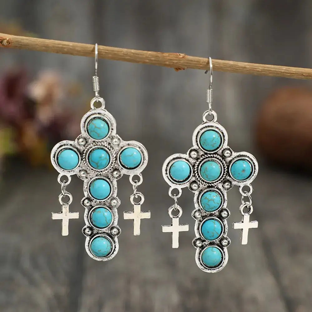 Artificial Turquoise Cross Shape Earrings by Trendsi