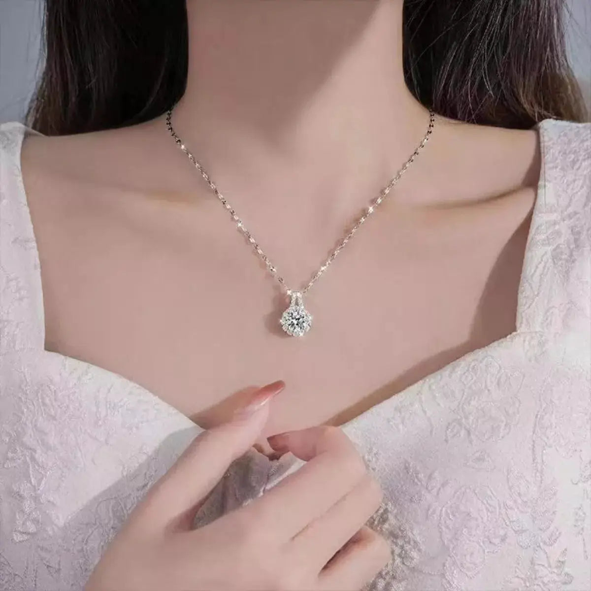 2 Carat Moissanite 925 Sterling Silver Necklace by Trendsi