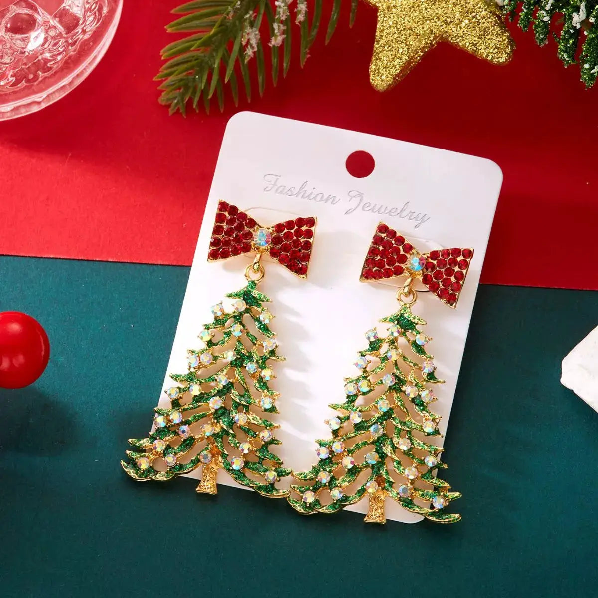 Christmas Tree Bow Drop Earrings by Trendsi