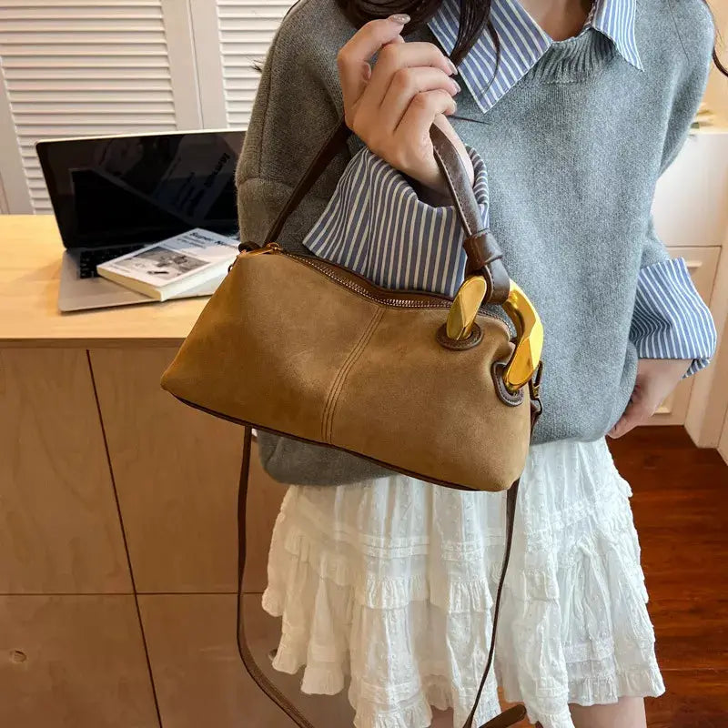 Suede Crossbody Bag with Gold Hardware by Trendsi