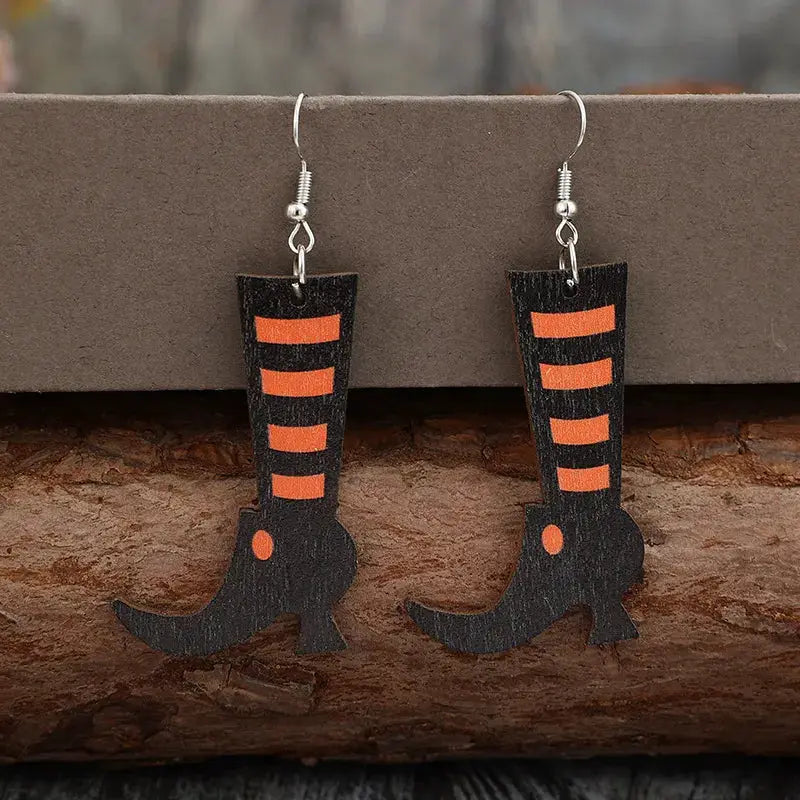Alloy Wooden Boots Earrings by Trendsi