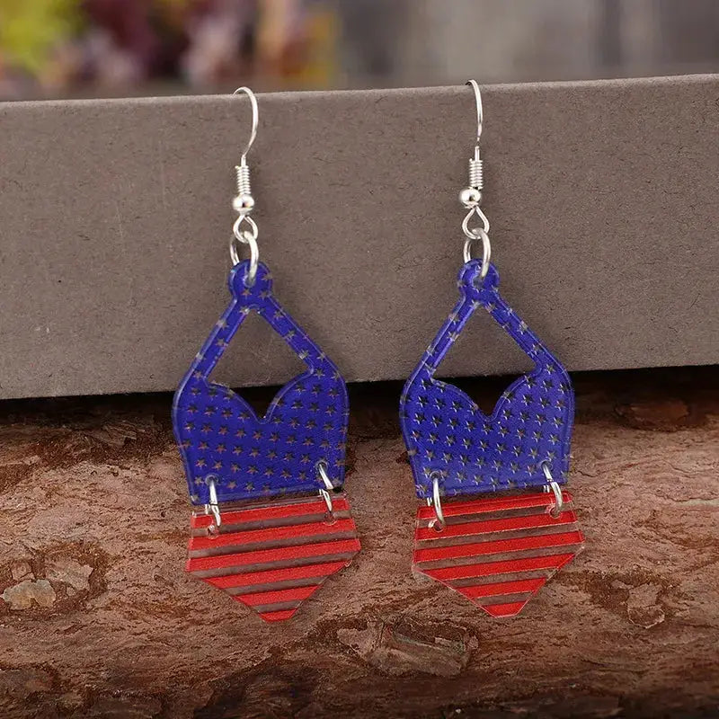 US Flag Pattern Acrylic Earrings by Trendsi
