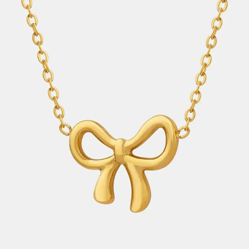 Gold-Plated Titanium Steel Bow Pendant Necklace by Trendsi