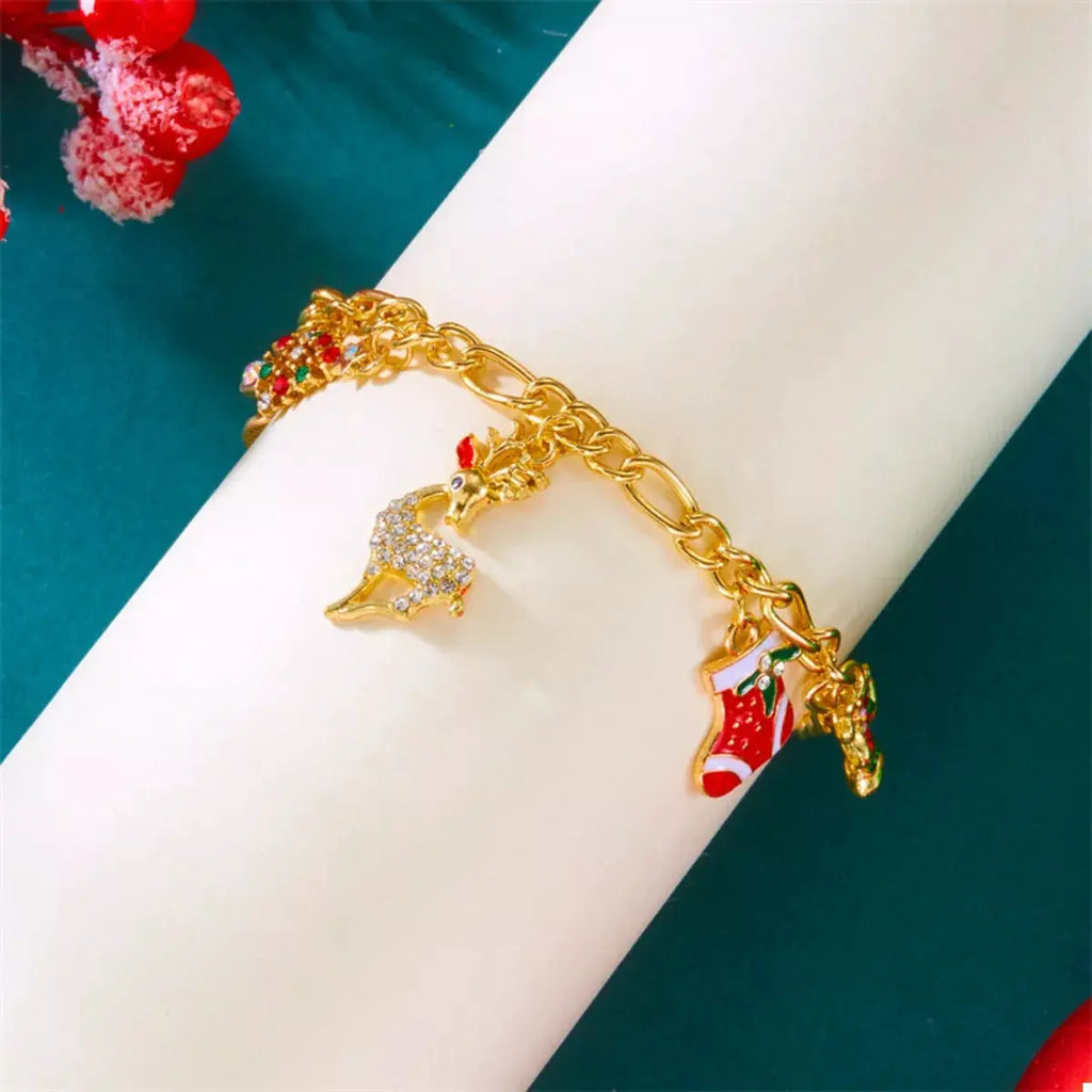 Christmas 18K Gold-Plated Charm Bracelet by Trendsi
