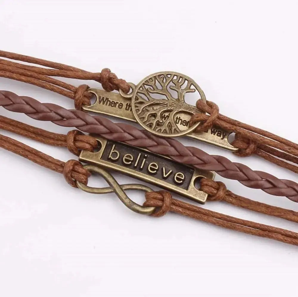 Alloy PU Leather Rope Bracelet by Trendsi