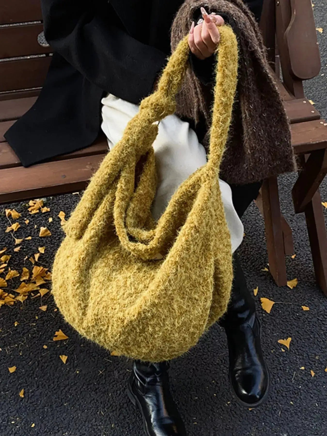 Fuzzy Solid Color Crossbody Bag by Trendsi