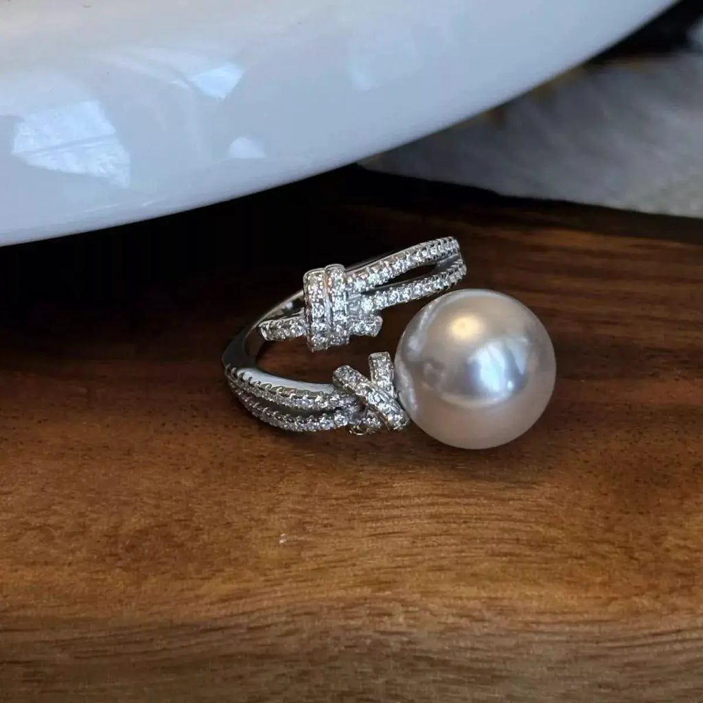 Pearl Zircon Bypass Ring by Trendsi