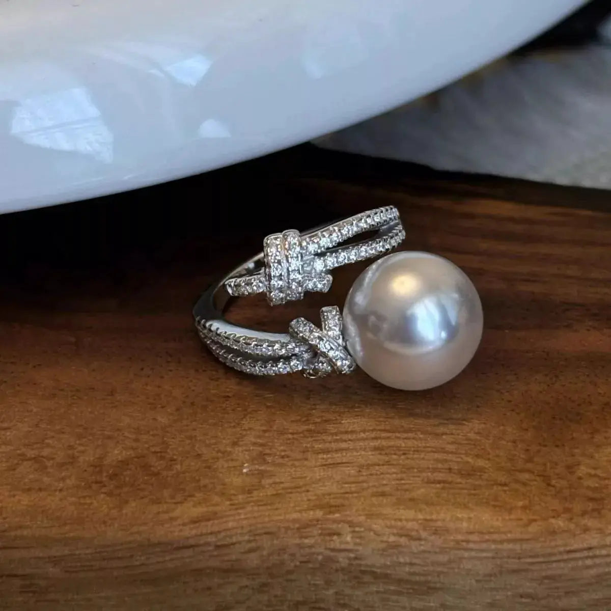 Pearl Zircon Bypass Ring by Trendsi