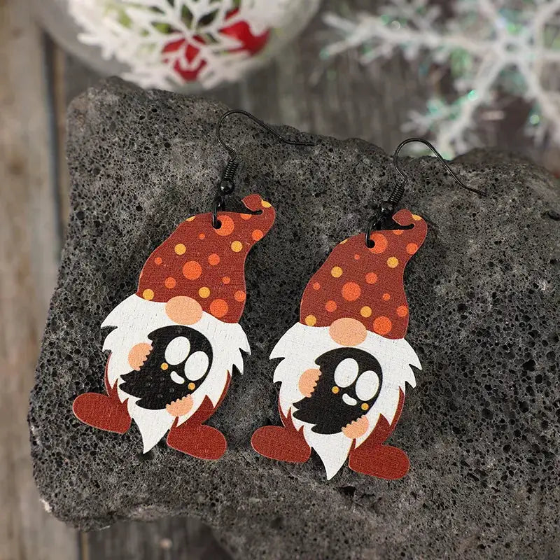 Point Hat Gnome Wooden Dangle Earrings by Trendsi