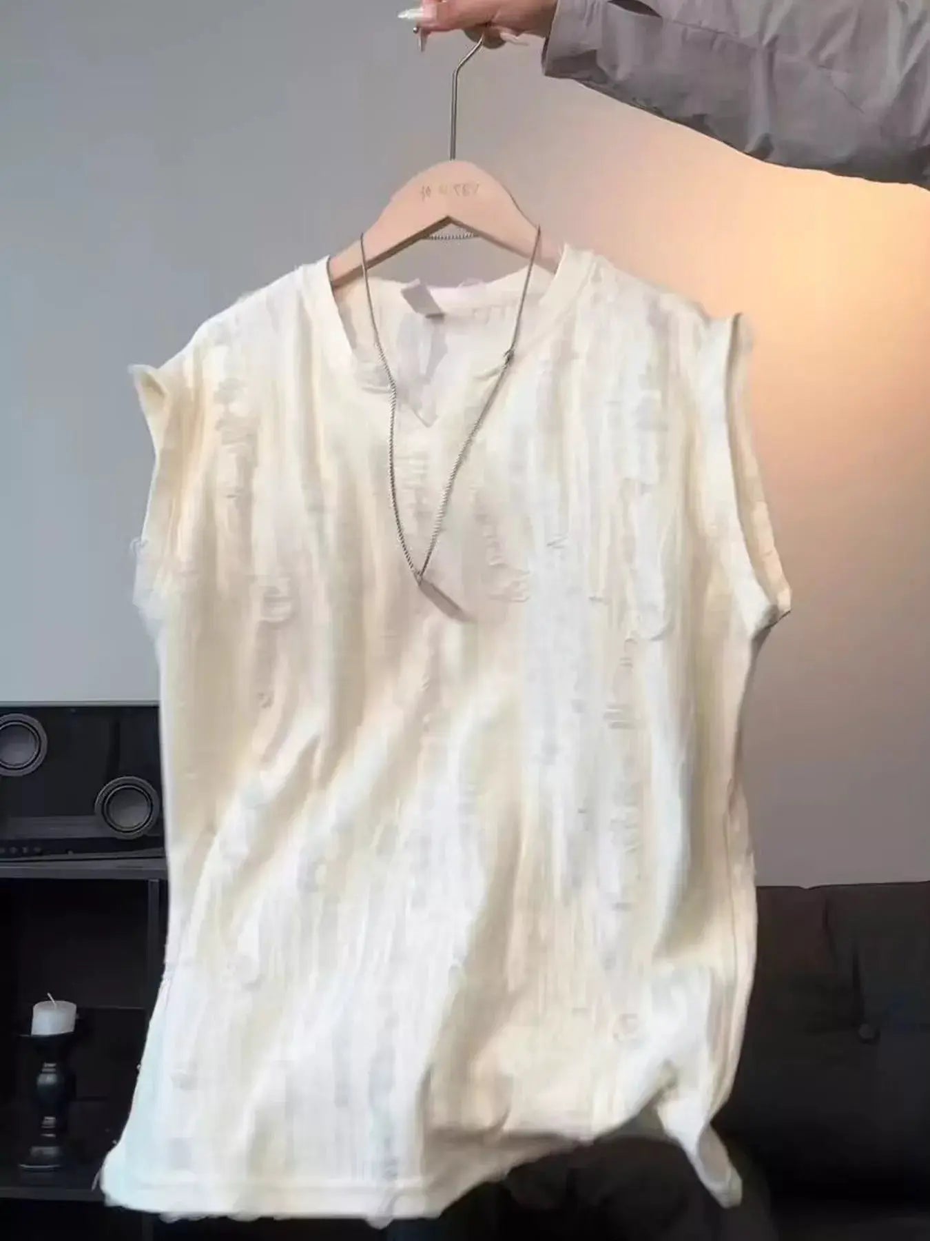 Men's Distressed Round Neck Top by Trendsi