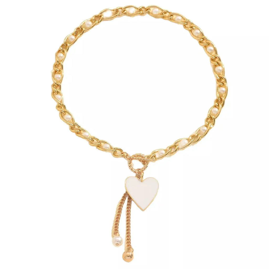18K Gold-Plated Pearl Heart Necklace by Trendsi