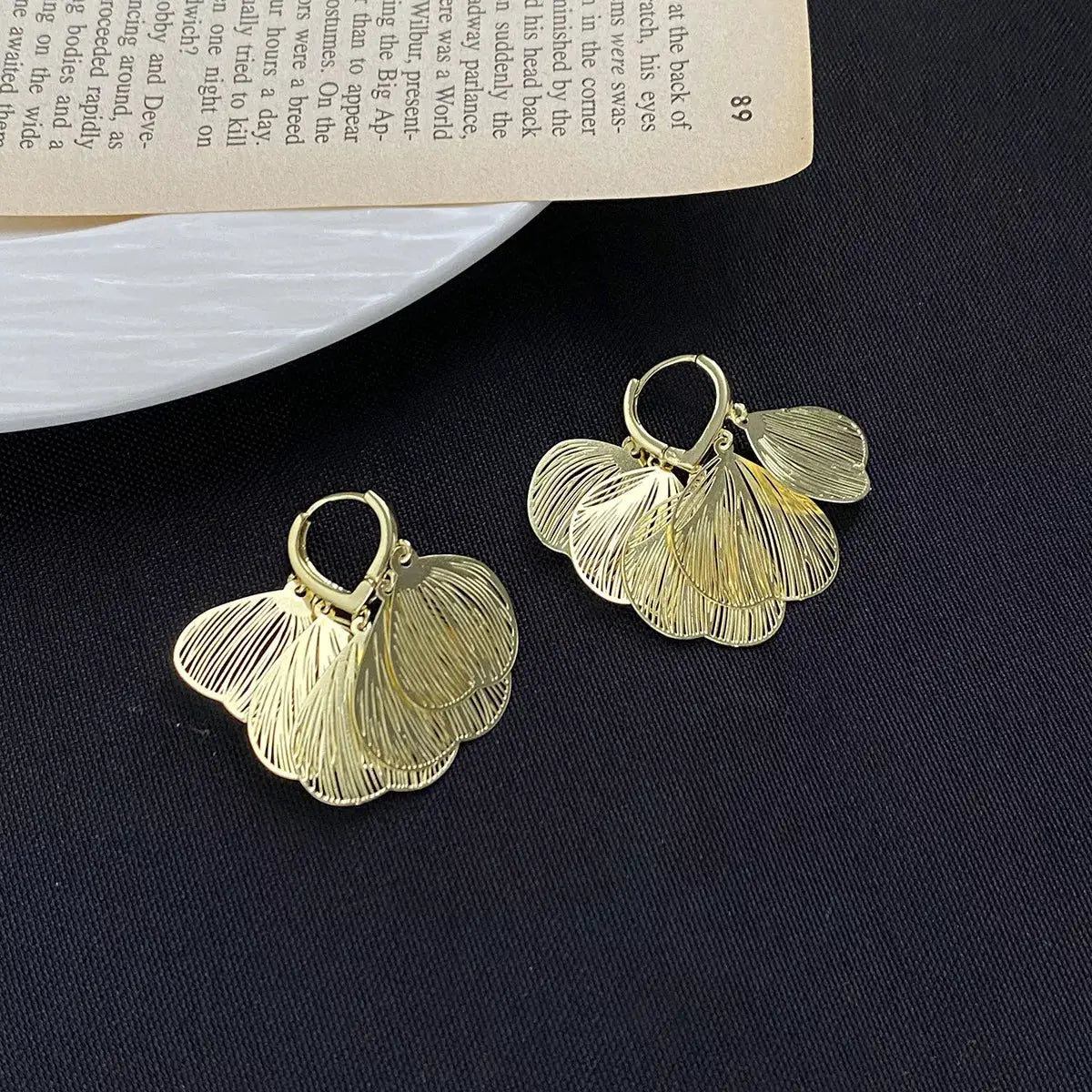 18K Gold-Plated Textured Leaf Drop Earrings by Trendsi
