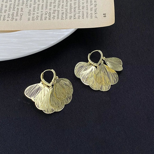 18K Gold-Plated Textured Leaf Drop Earrings by Trendsi