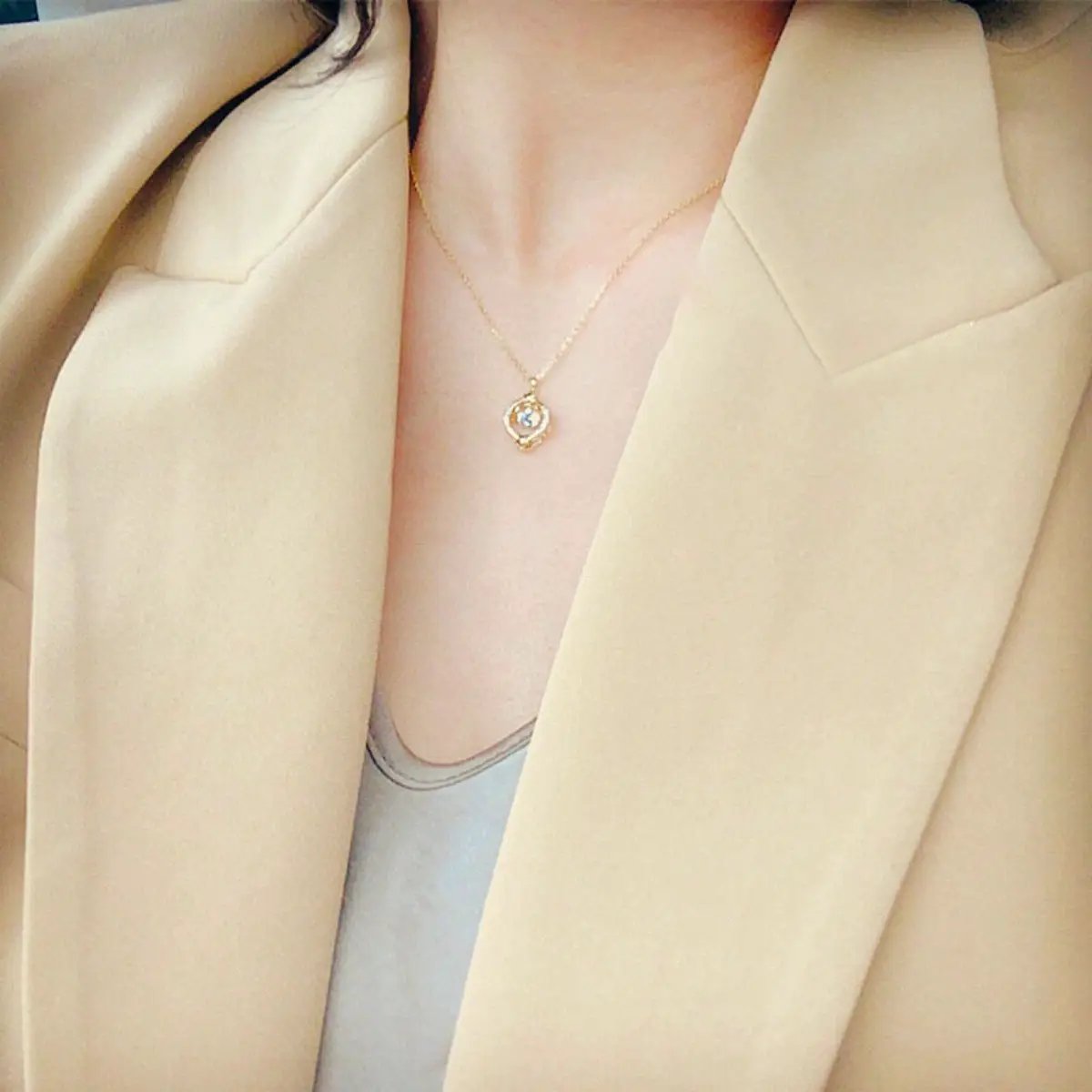 18K Gold-Plated Zircon Star Circle Pendant Necklace by Trendsi