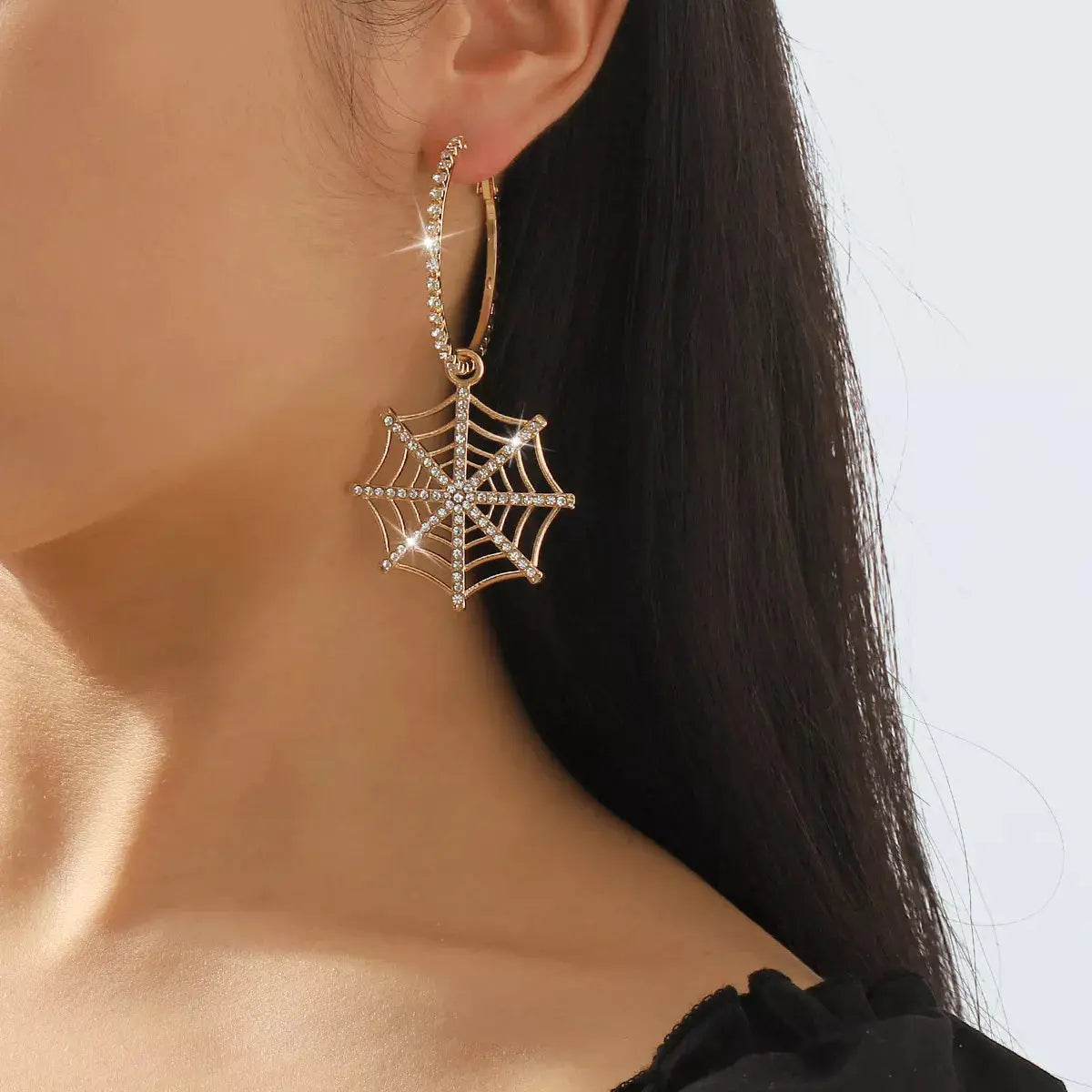 Spider Web Dangle Hoop Earrings by Trendsi