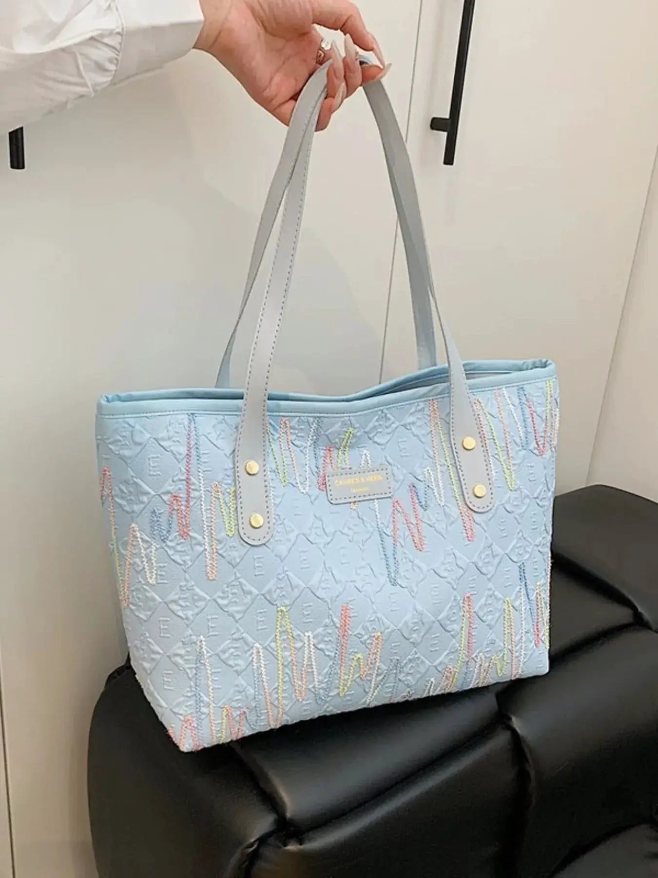 Contrast PU Leather Tote Bag by Trendsi