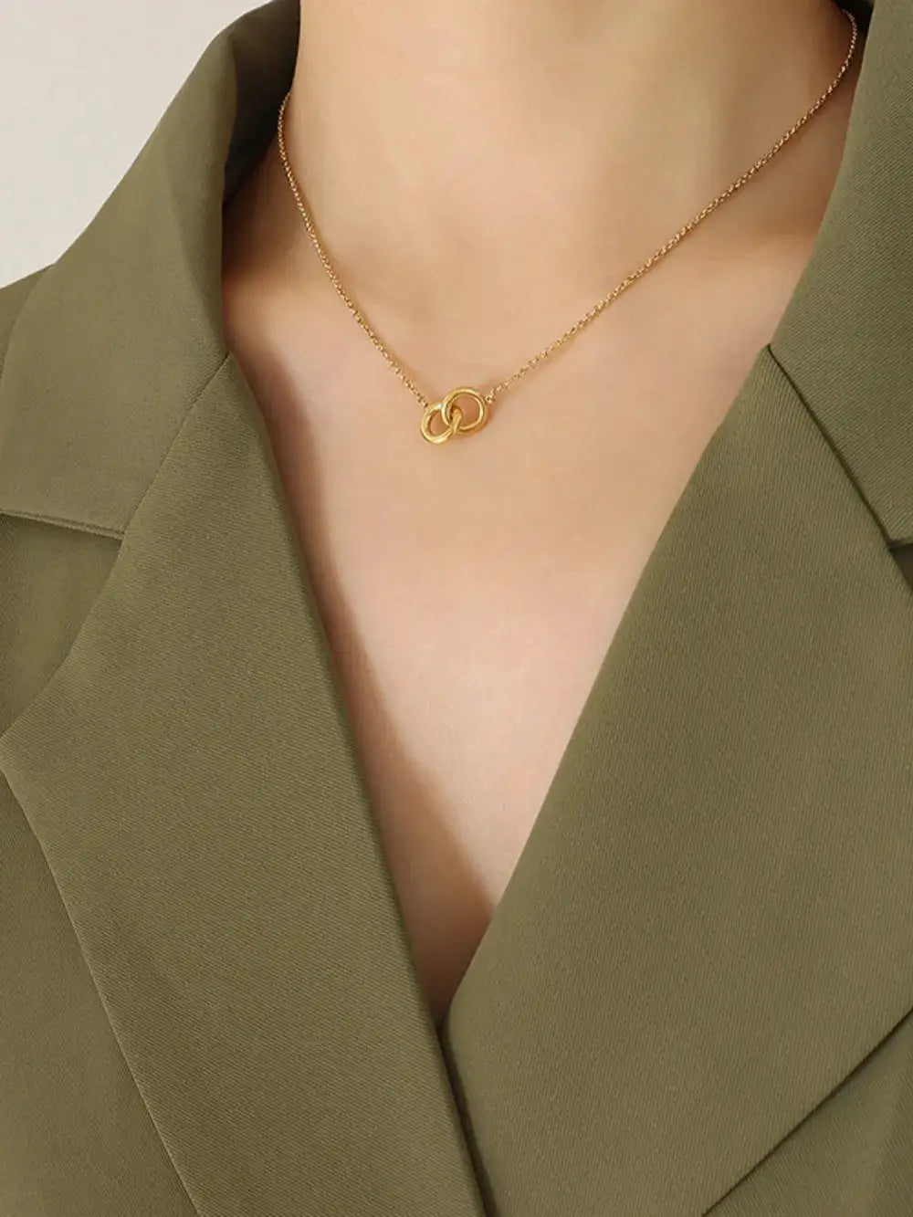 18K Gold-Plated Titanium Steel Hoop Pendant Necklace by Trendsi