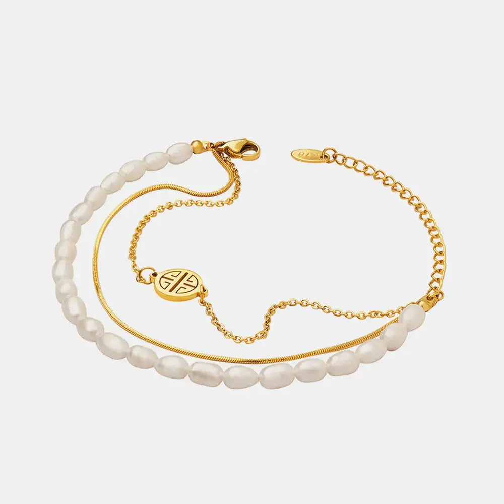 Titanium Steel Three-Layered Pearl Bracelet by Trendsi