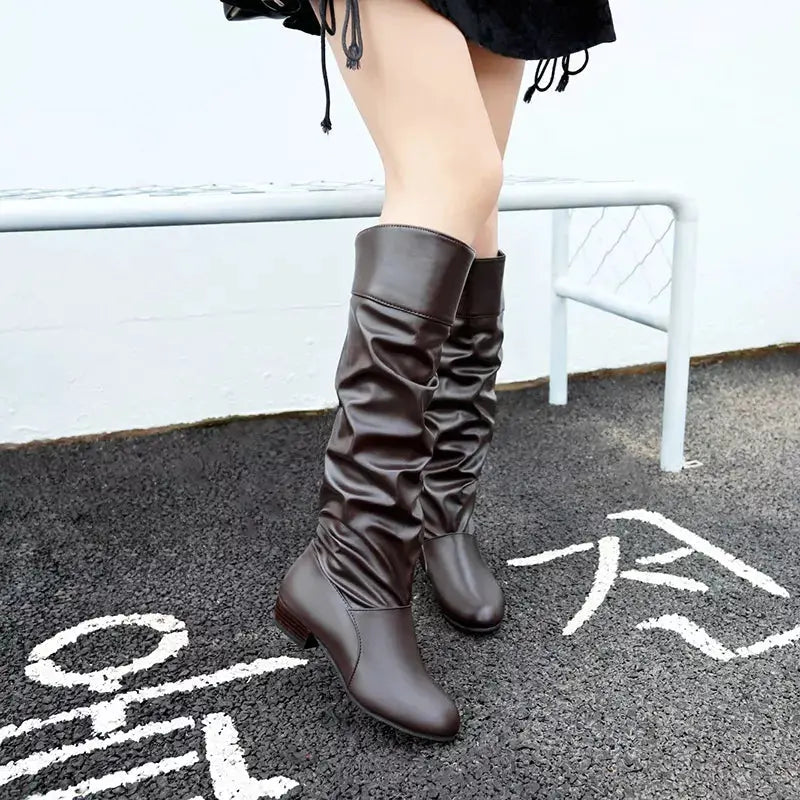 Slouch Block Heel Boots by Trendsi