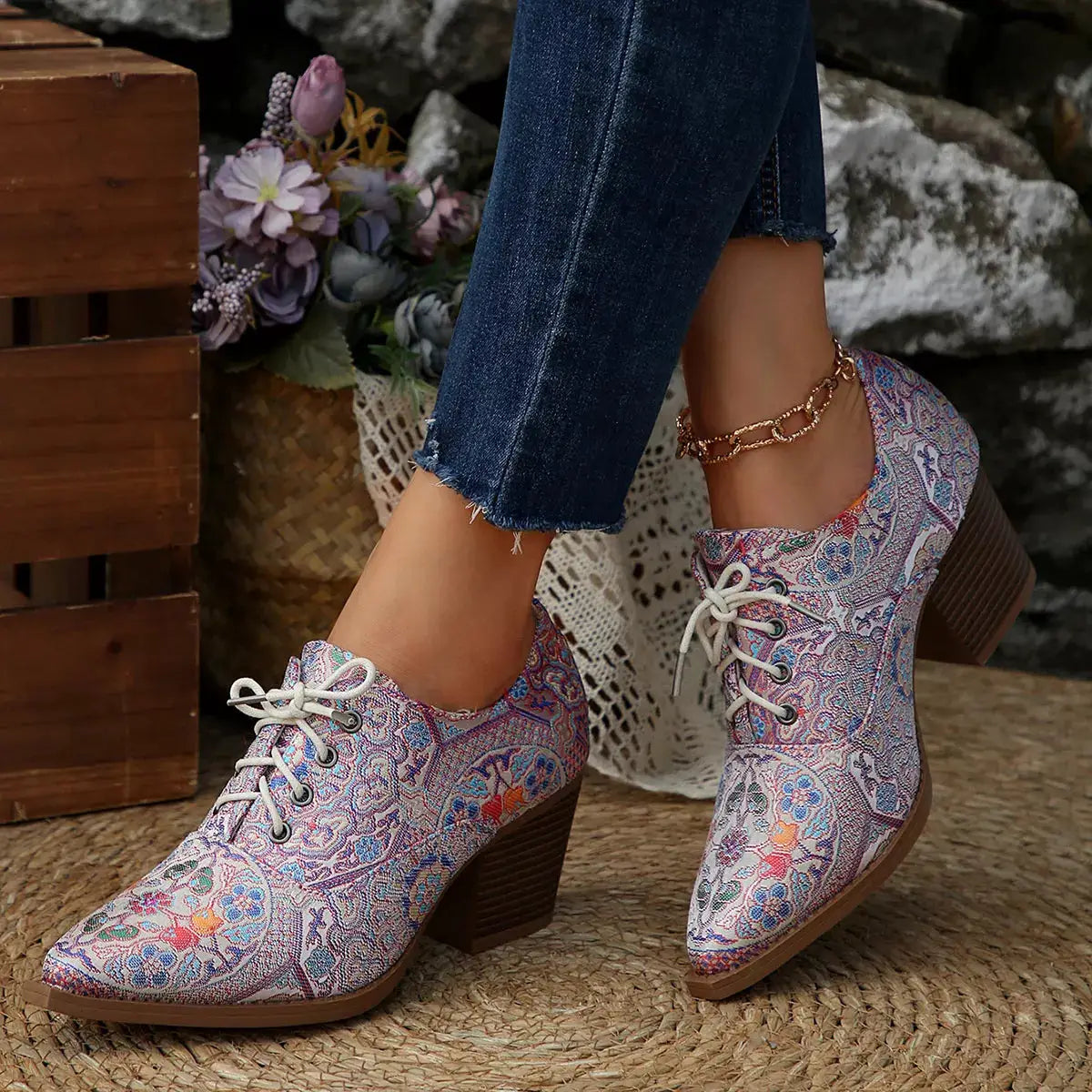 Point Toe Block Heels Ankle Boots by Trendsi