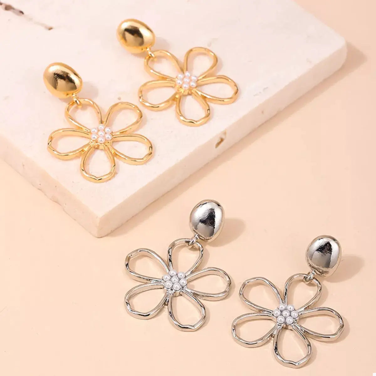 Alloy Flower Drop Earrings by Trendsi