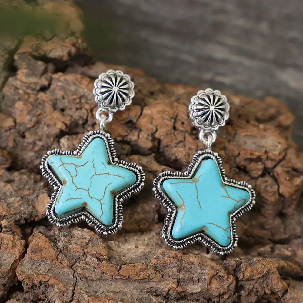 Artificial Turquoise Alloy Star Earrings by Trendsi