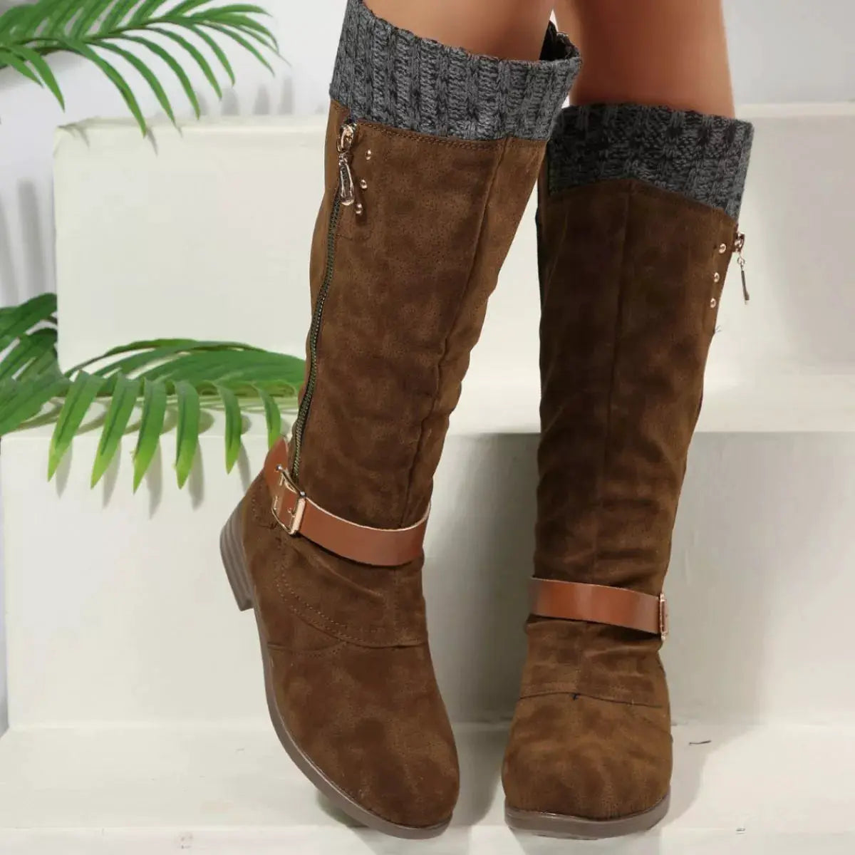 Round Toe Block Heels Boots by Trendsi