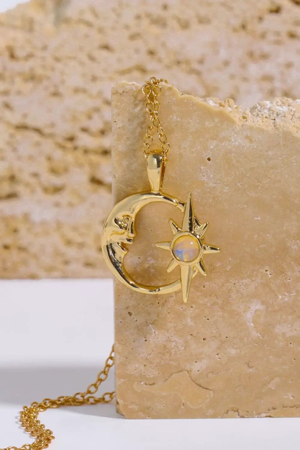 Copper 14K Gold-Plated Moon & Star Shape Pendant Necklace by Trendsi
