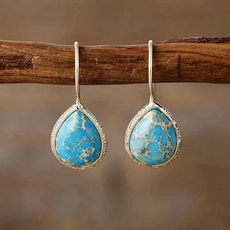 Copper Natural Stone Teardrop Shape Earrings by Trendsi
